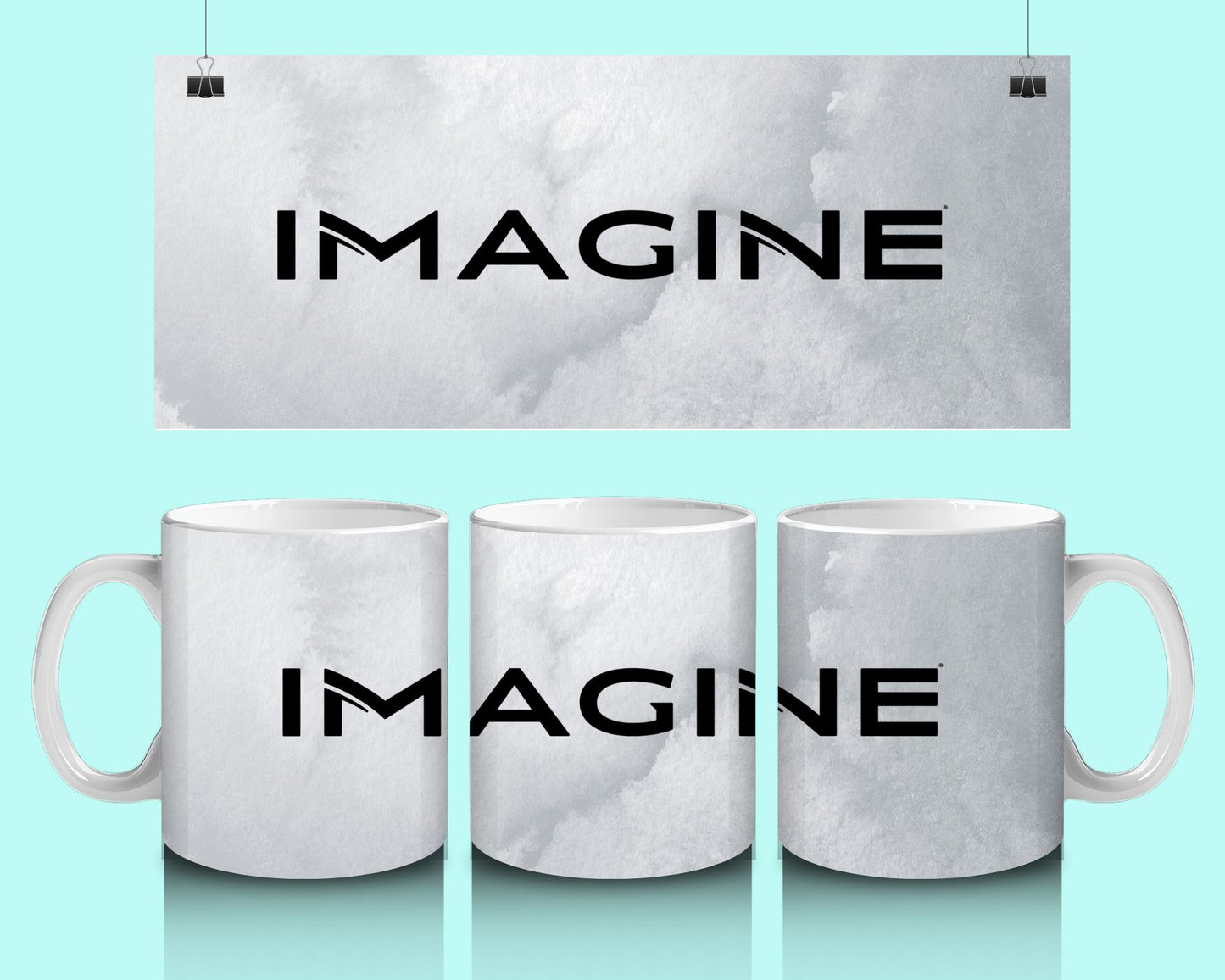 15 oz Coffee Cup Grand Design Imagine Lovey Makes It Imagine on Grey Frost No Name Horizontal <- ->