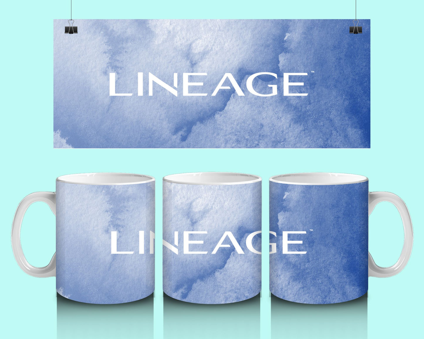 15 oz Coffee Cup Grand Design Lineage Lovey Makes It Lineage on Blue Frost No Name Horizontal <- ->
