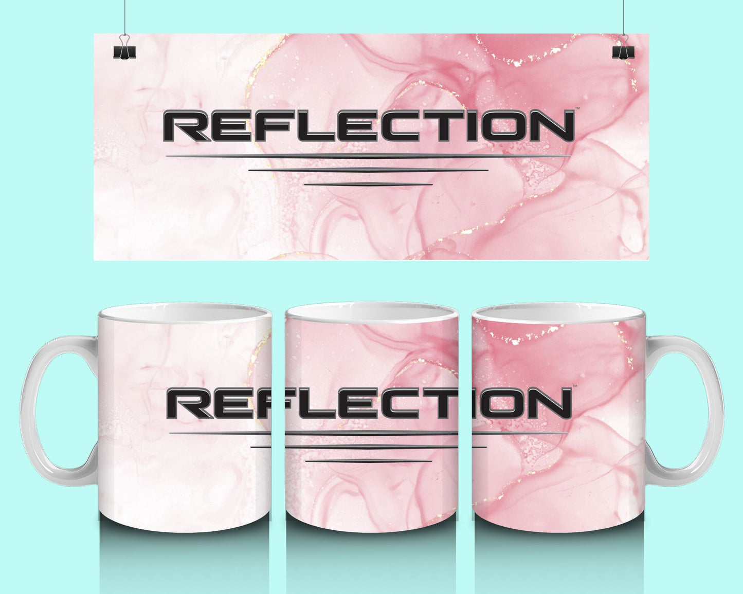 15 oz Coffee Cup Grand Design Reflection Lovey Makes It Reflection on Pink Marble No Name Horizontal <- ->