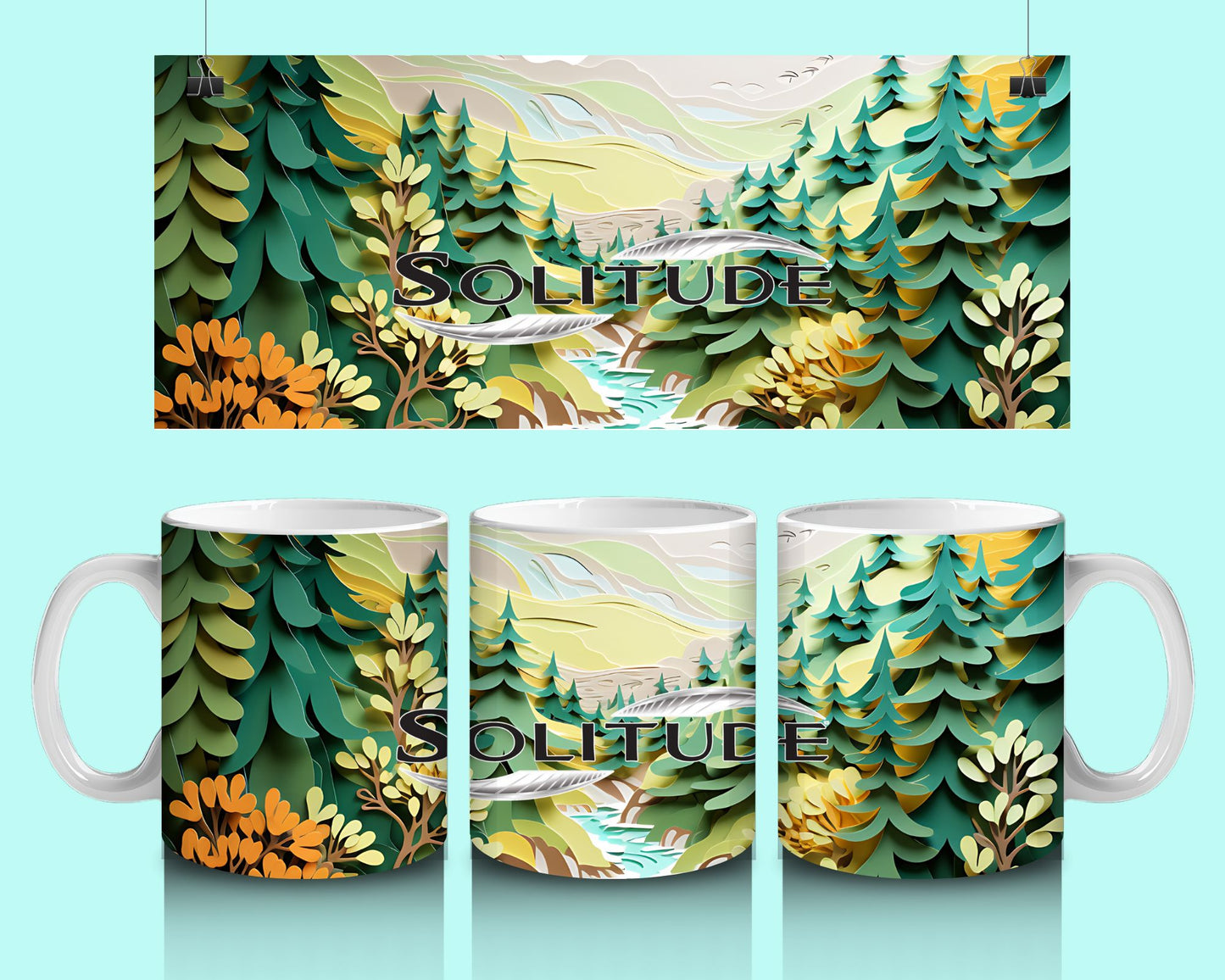 15 oz Coffee Cup Grand Design Solitude Lovey Makes It Solitude on Forest Stream Paper Art Orange Brush No Name Horizontal <- ->