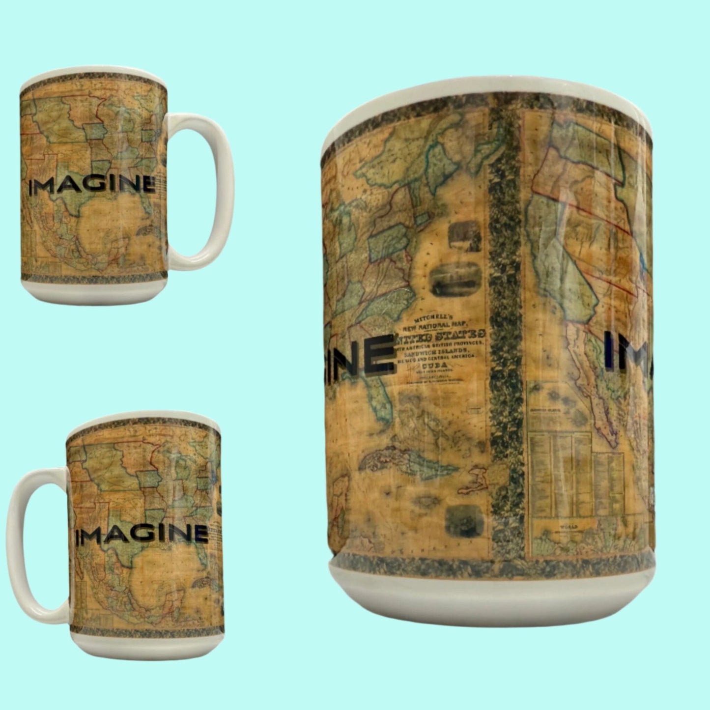 15 oz Coffee Cup Grand Design Transcend Lovey Makes It Transcend on 1865 North America Map No Name Horizontal <- ->