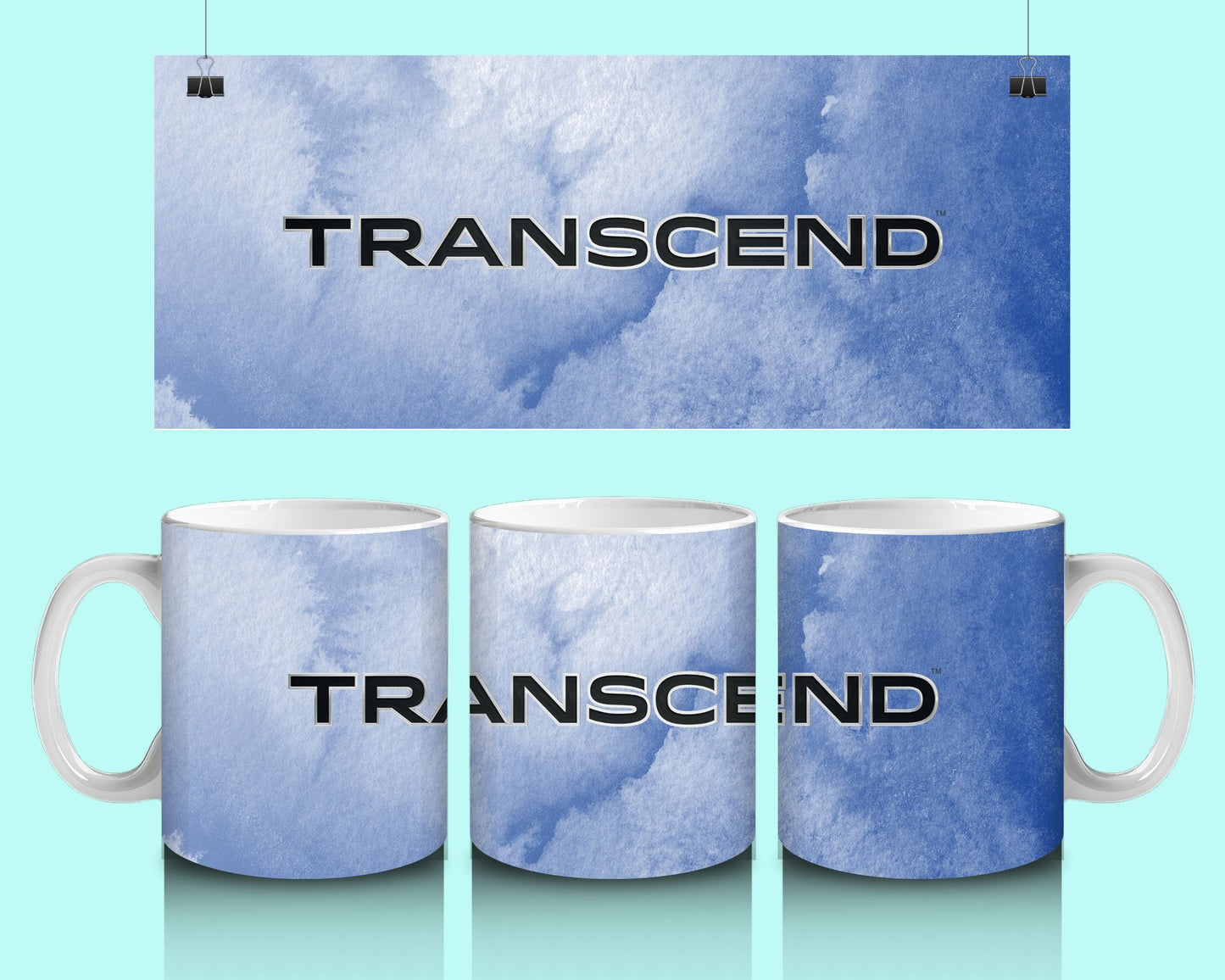 15 oz Coffee Cup Grand Design Transcend Lovey Makes It Transcend on Blue Frost No Name Horizontal <- ->