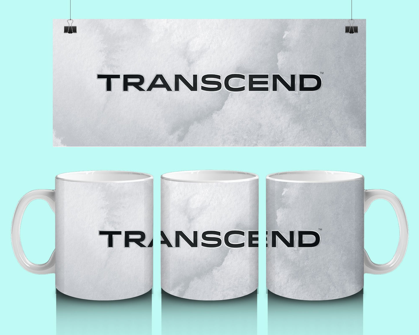 15 oz Coffee Cup Grand Design Transcend Lovey Makes It Transcend on Grey Frost No Name Horizontal <- ->