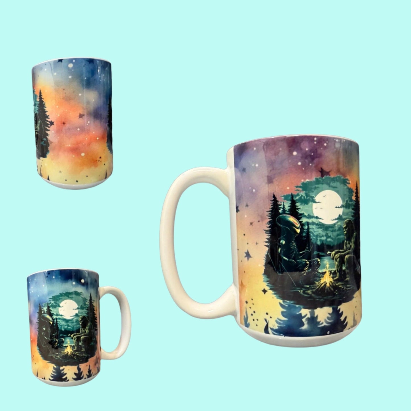 15 oz Custom Coffee Cups Lovey Makes It Alien & Sasquatch - Stars
