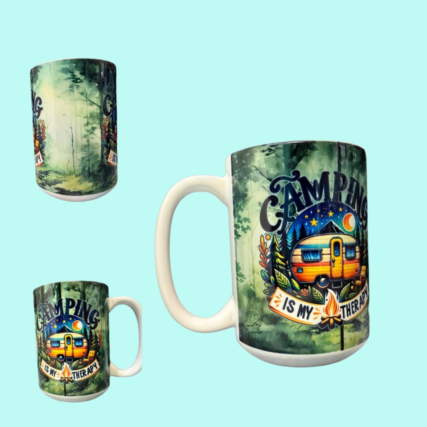 15 oz Custom Coffee Cups Lovey Makes It Camping is my Therapy