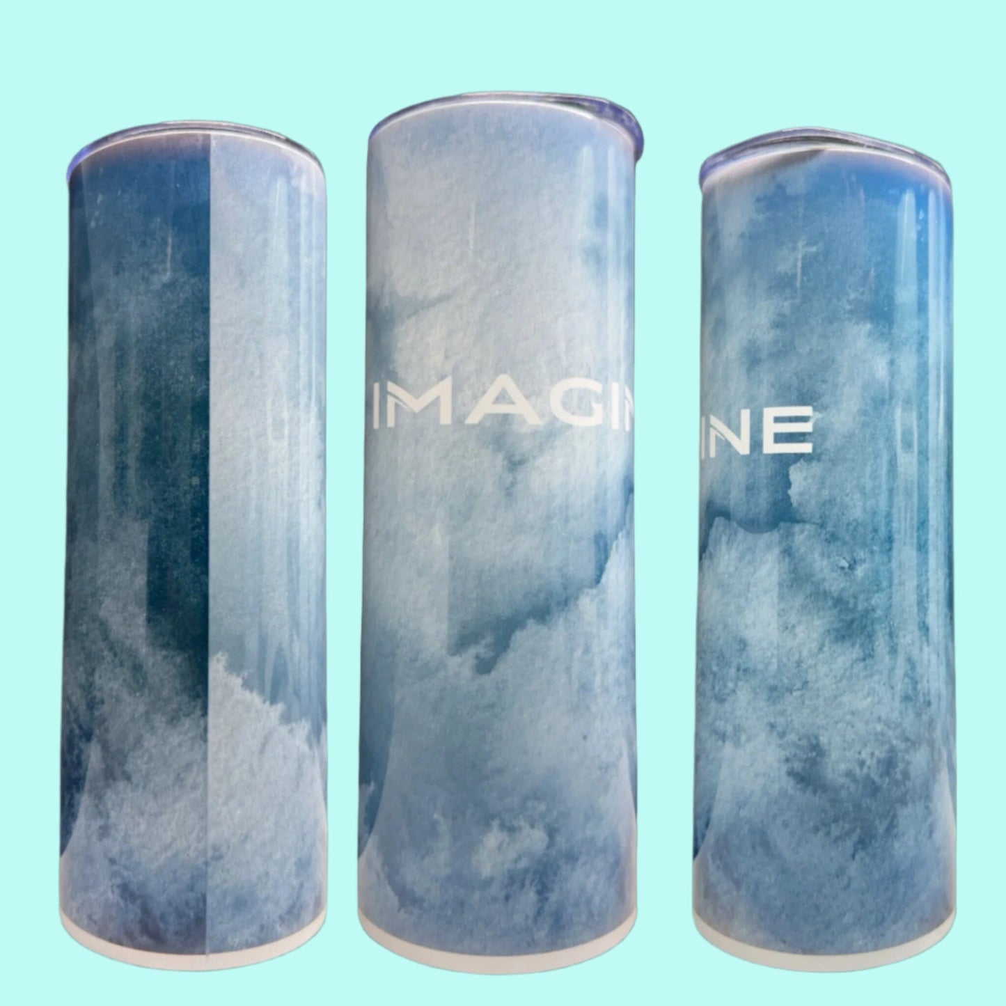 20 oz Skinny Tumbler Grand Design Imagine Lovey Makes It Imagine on Blue Frost No Name Horizontal <- ->