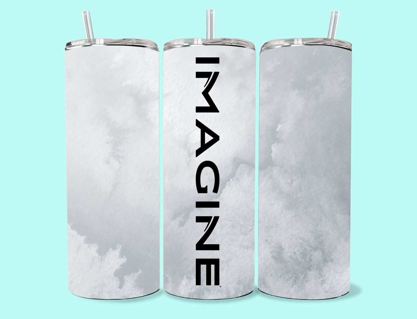 20 oz Skinny Tumbler Grand Design Imagine Lovey Makes It Imagine on Grey Frost No Name Vertical