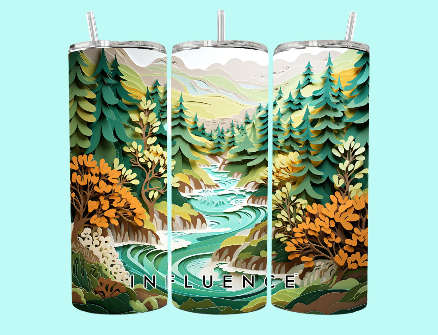 20 oz Skinny Tumbler Grand Design Influence Lovey Makes It Influence on Forest Stream Paper Art Orange Brush No Name Horizontal <- ->