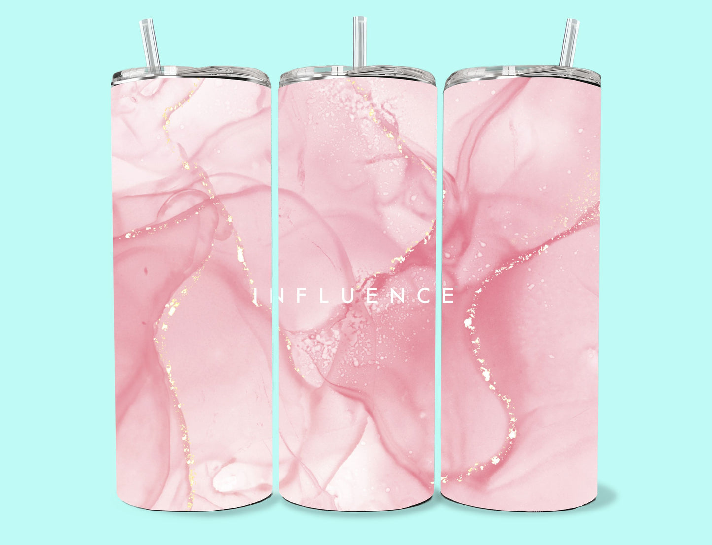 20 oz Skinny Tumbler Grand Design Influence Lovey Makes It Influence on Pink Marble No Name Horizontal <- ->
