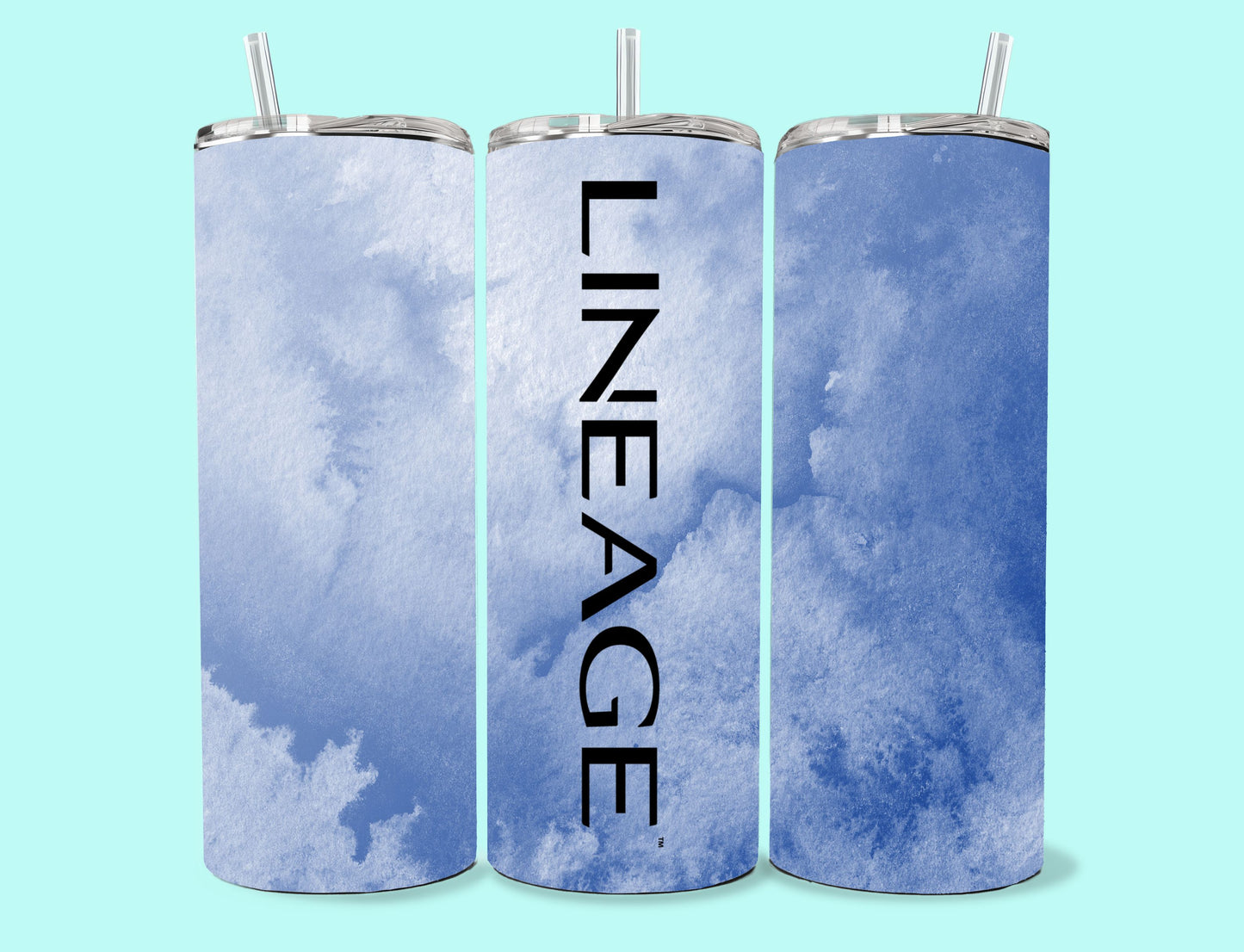 20 oz Skinny Tumbler Grand Design Lineage Lovey Makes It Lineage on Blue Frost No Name Vertical