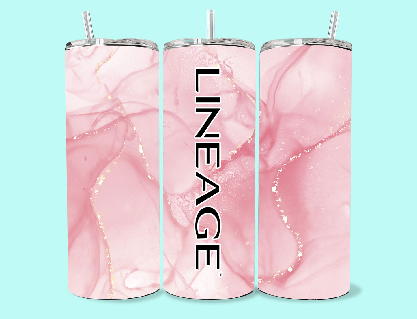 20 oz Skinny Tumbler Grand Design Lineage Lovey Makes It Lineage on Pink Marble No Name Vertical