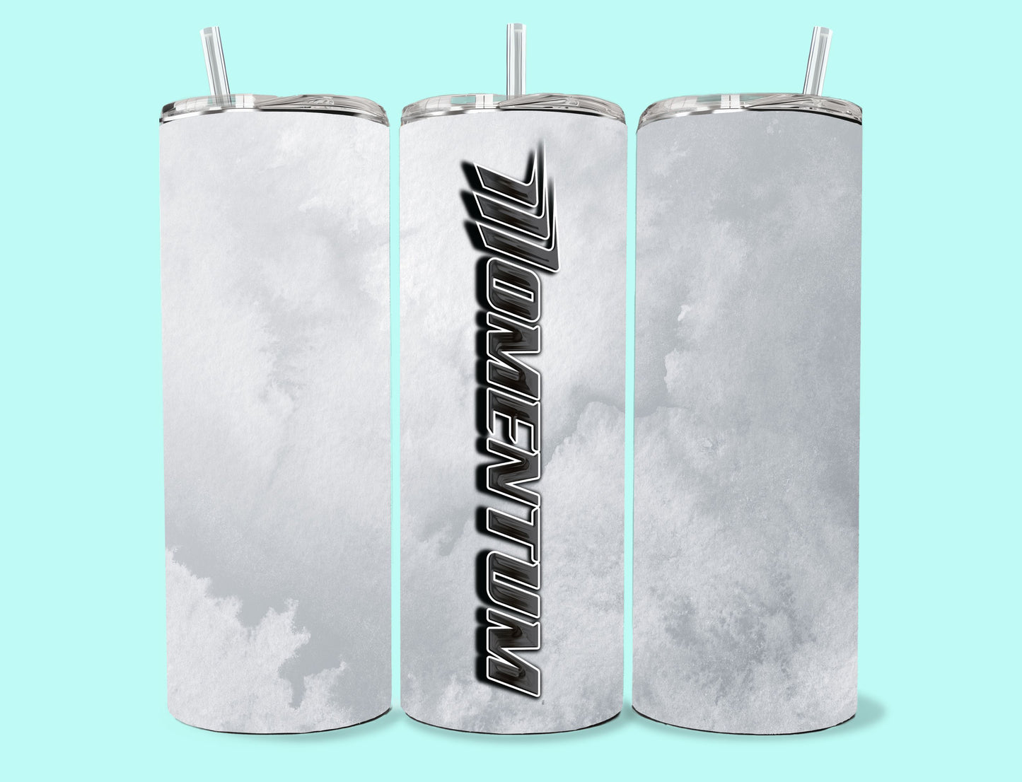 20 oz Skinny Tumbler Grand Design Momentum Lovey Makes It Momentum on Grey Frost No Name Vertical