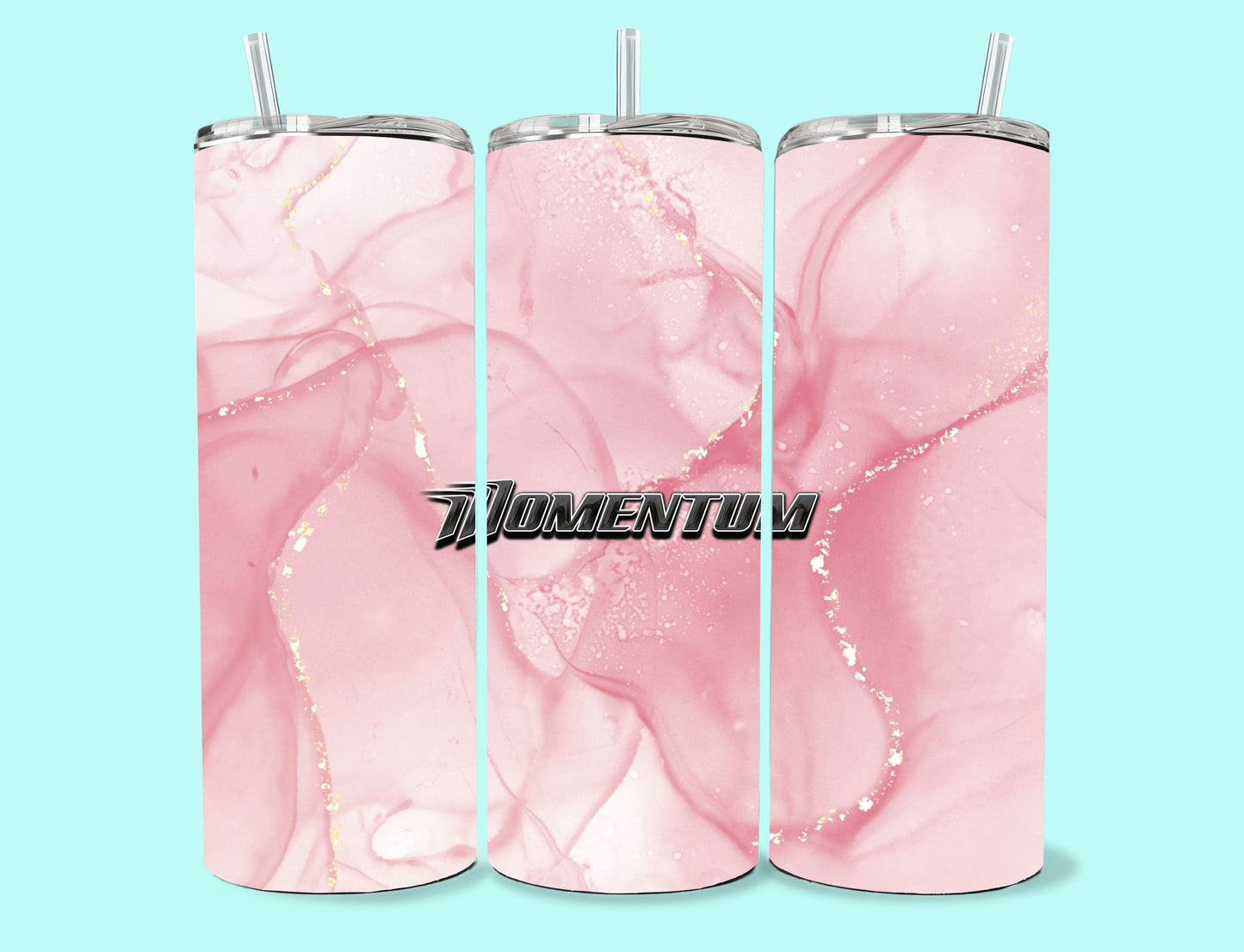 20 oz Skinny Tumbler Grand Design Momentum Lovey Makes It Momentum on Pink Marble No Name Horizontal <- ->