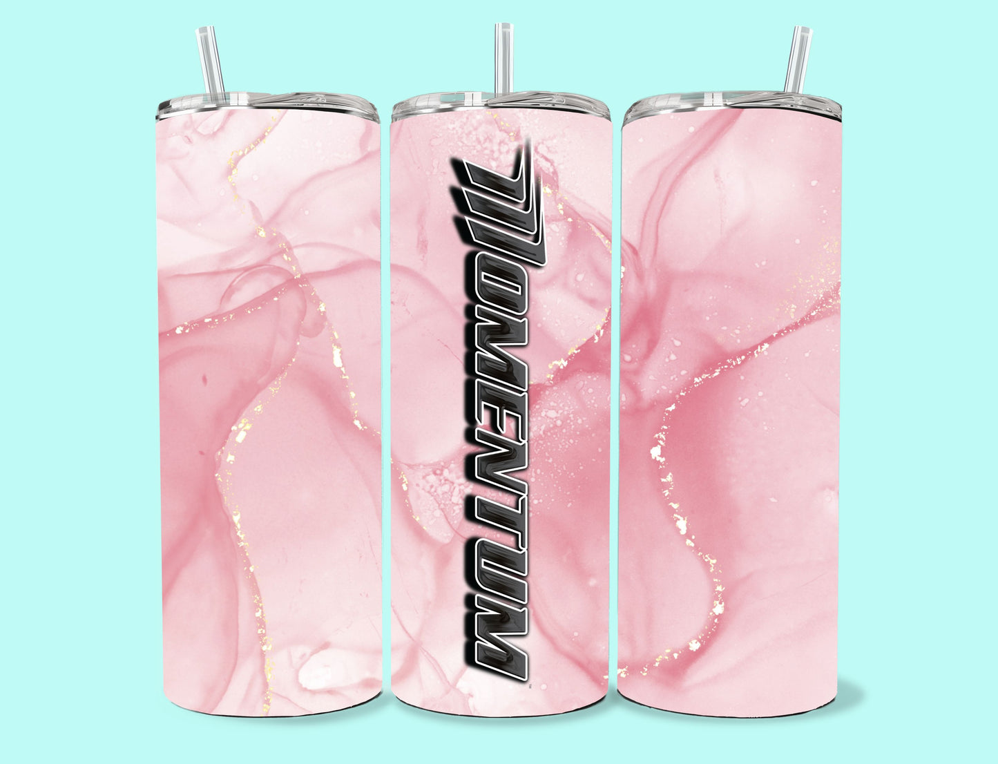 20 oz Skinny Tumbler Grand Design Momentum Lovey Makes It Momentum on Pink Marble No Name Vertical