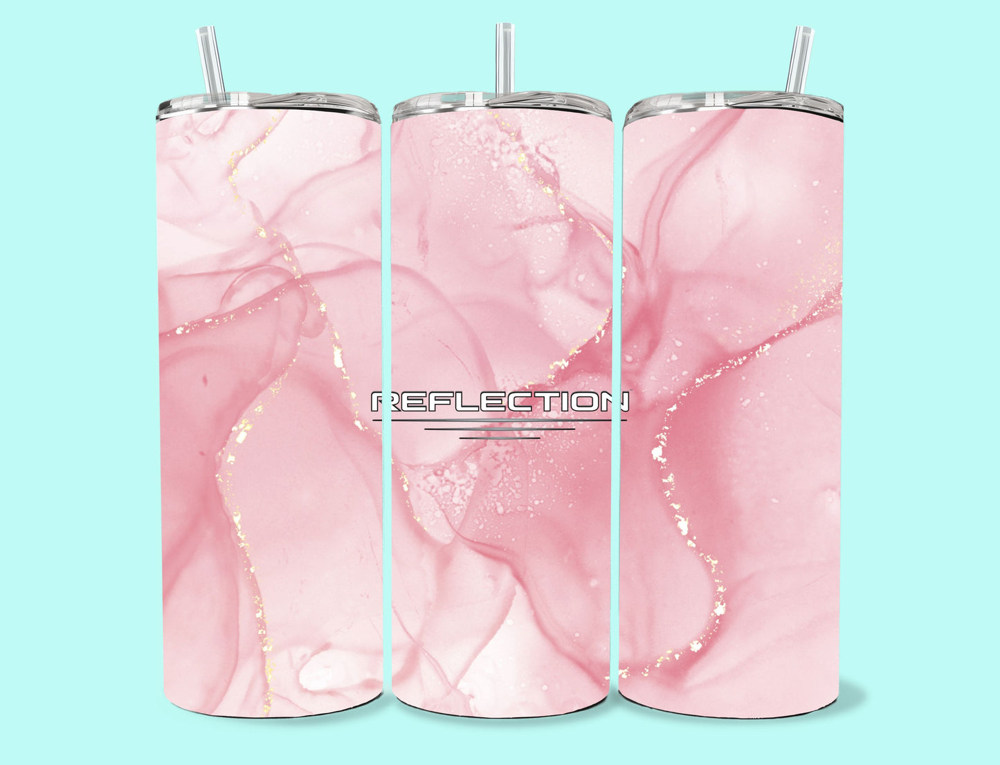 20 oz Skinny Tumbler Grand Design Reflection Lovey Makes It Reflection on Pink Marble No Name Horizontal <- ->