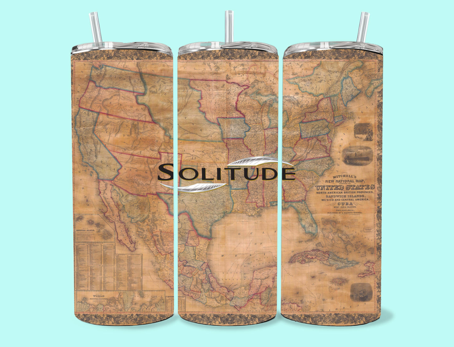 20 oz Skinny Tumbler Grand Design Solitude Lovey Makes It Solitude on 1865 North America Map No Name Horizontal <- ->
