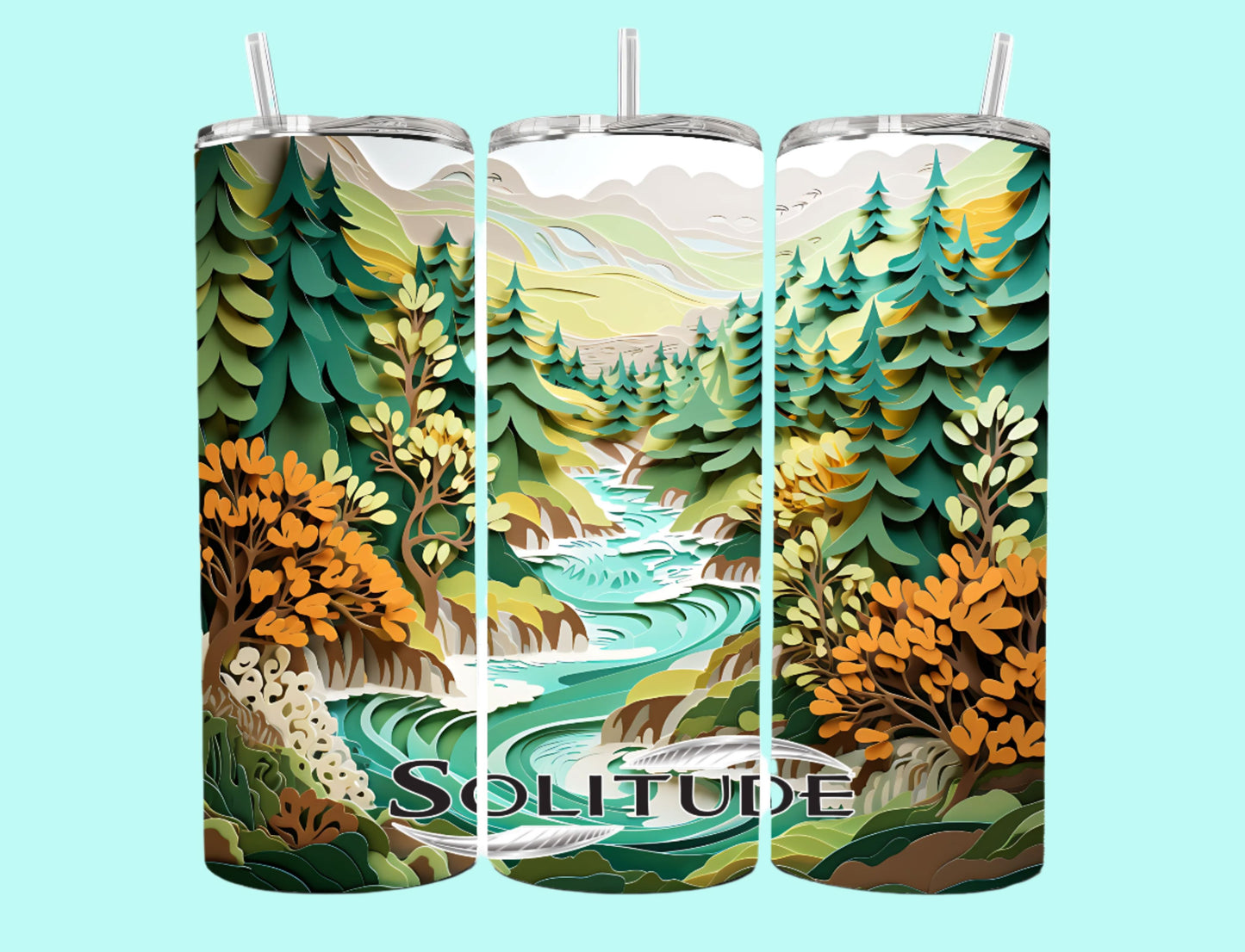 20 oz Skinny Tumbler Grand Design Solitude Lovey Makes It Solitude on Forest Stream Paper Art Orange Brush No Name Horizontal <- ->