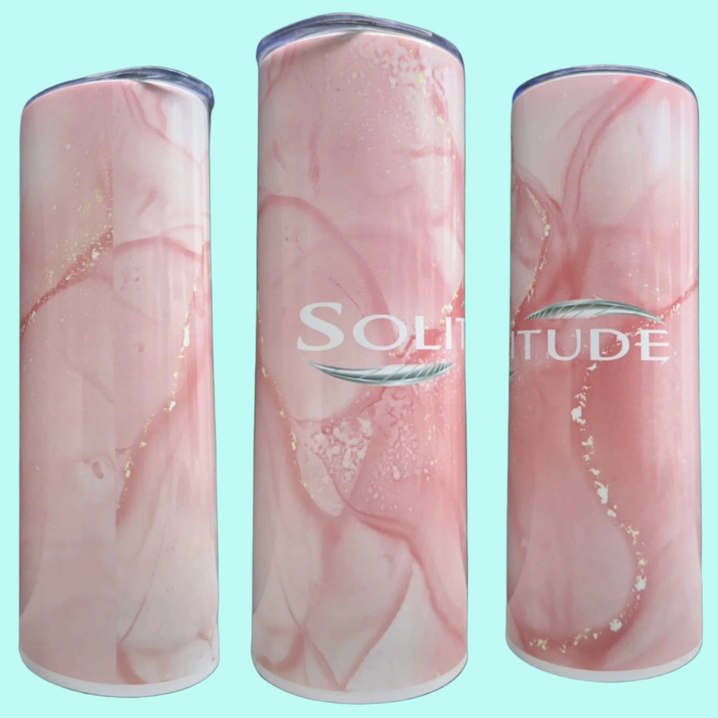 20 oz Skinny Tumbler Grand Design Solitude Lovey Makes It Solitude on Pink Marble No Name Horizontal <- ->