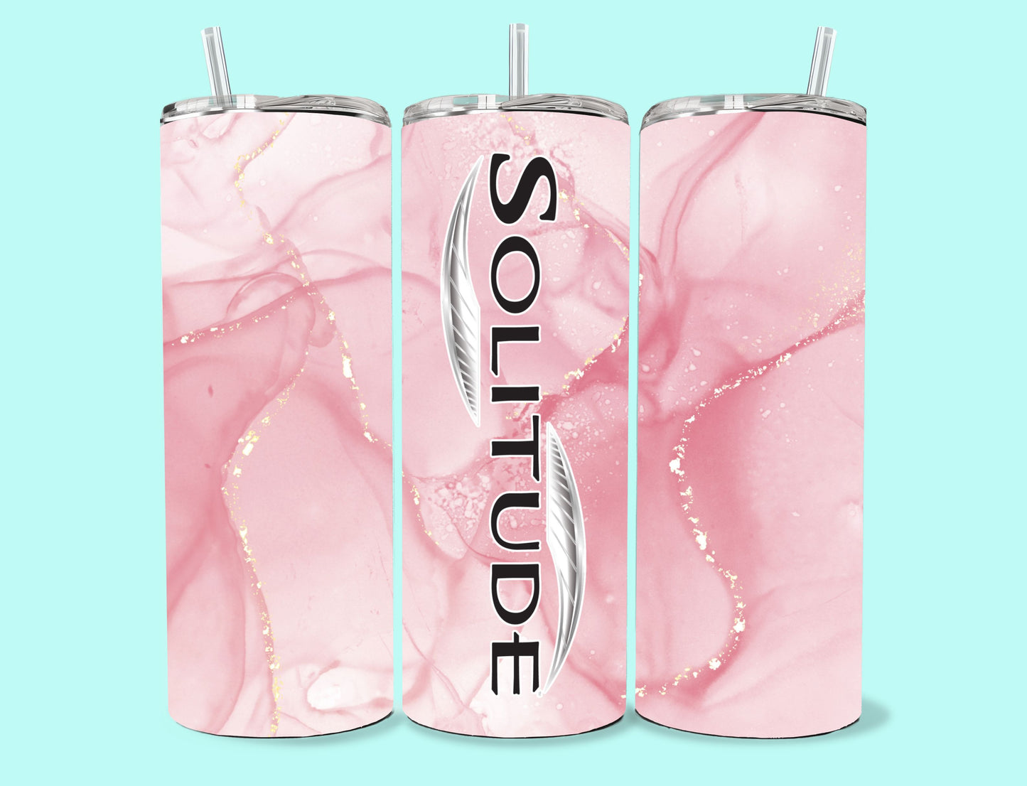 20 oz Skinny Tumbler Grand Design Solitude Lovey Makes It Solitude on Pink Marble No Name Vertical