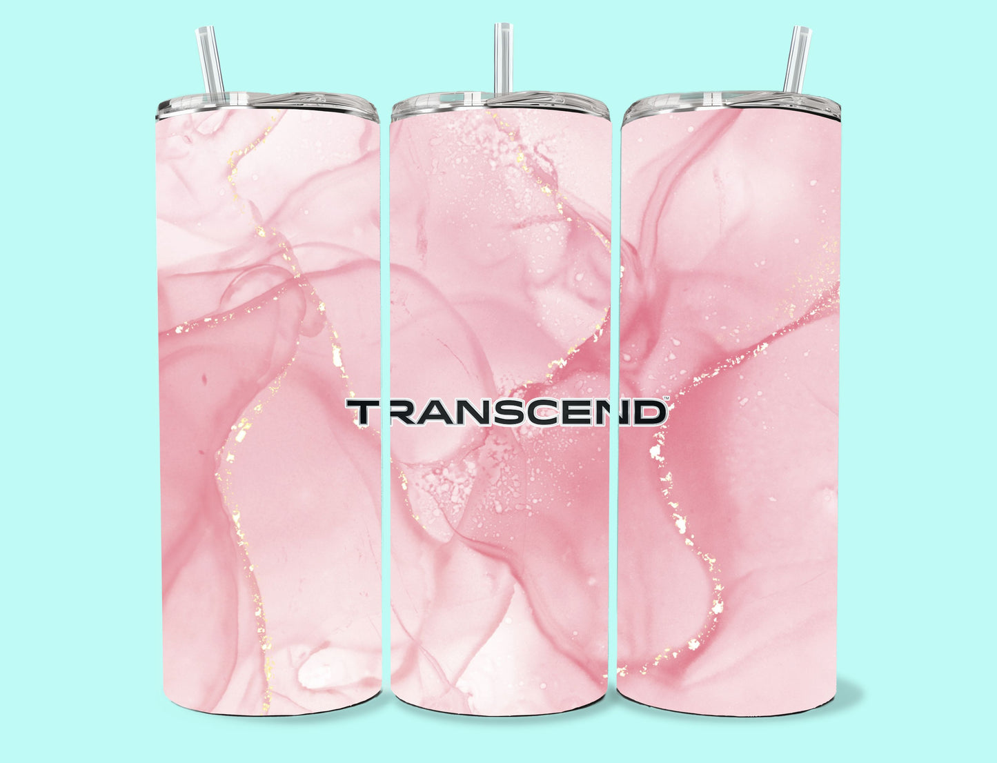20 oz Skinny Tumbler Grand Design Transcend Lovey Makes It Transcend on Pink Marble Personalized Horizontal <- ->