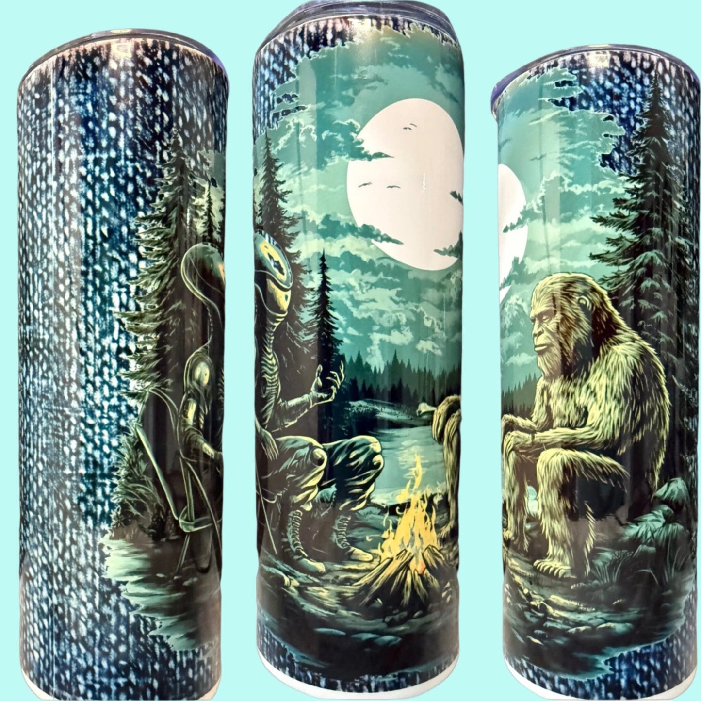 20 oz Skinny Tumblers - Customizable Lovey Makes It Alien & Sassquatch - Blue Denim No Name