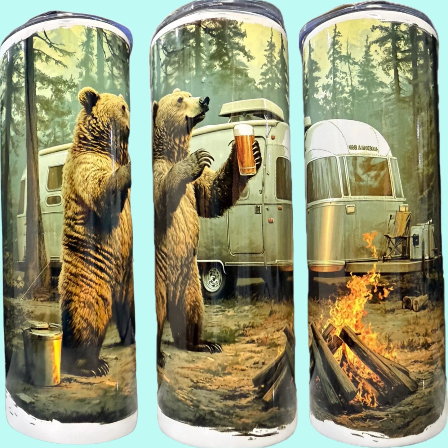 20 oz Skinny Tumblers - Customizable Lovey Makes It Bear Camping No Name
