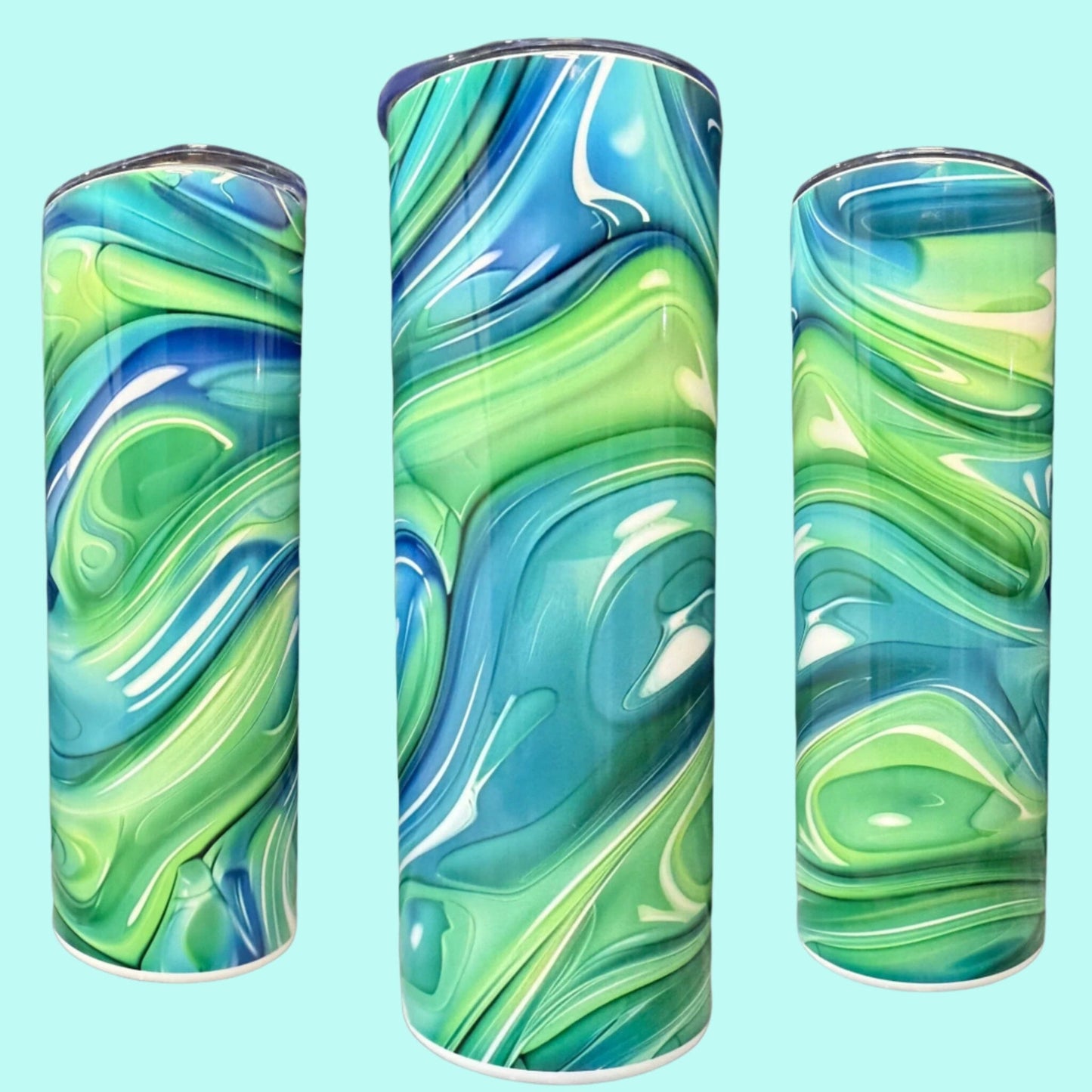 20 oz Skinny Tumblers - Customizable Lovey Makes It Blue Swirls No Name