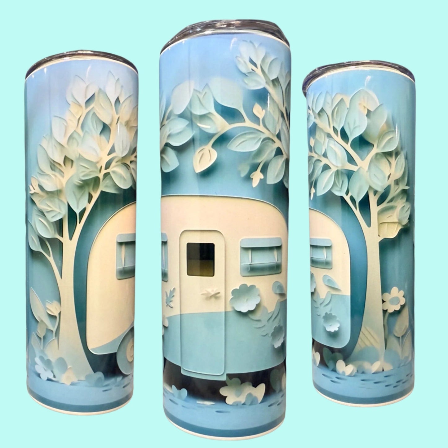20 oz Skinny Tumblers - Customizable Lovey Makes It Campers - Blue Forest No Name