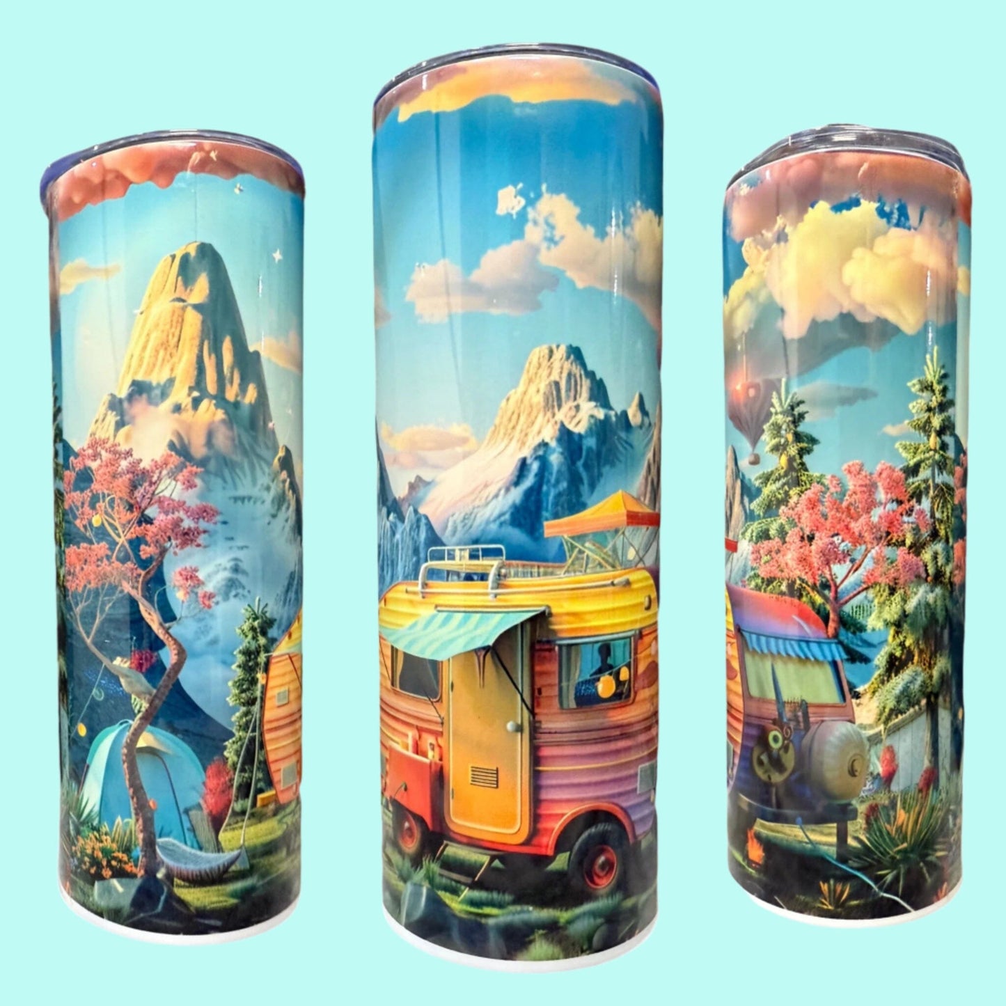 20 oz Skinny Tumblers - Customizable Lovey Makes It Campers - Mountains No Name