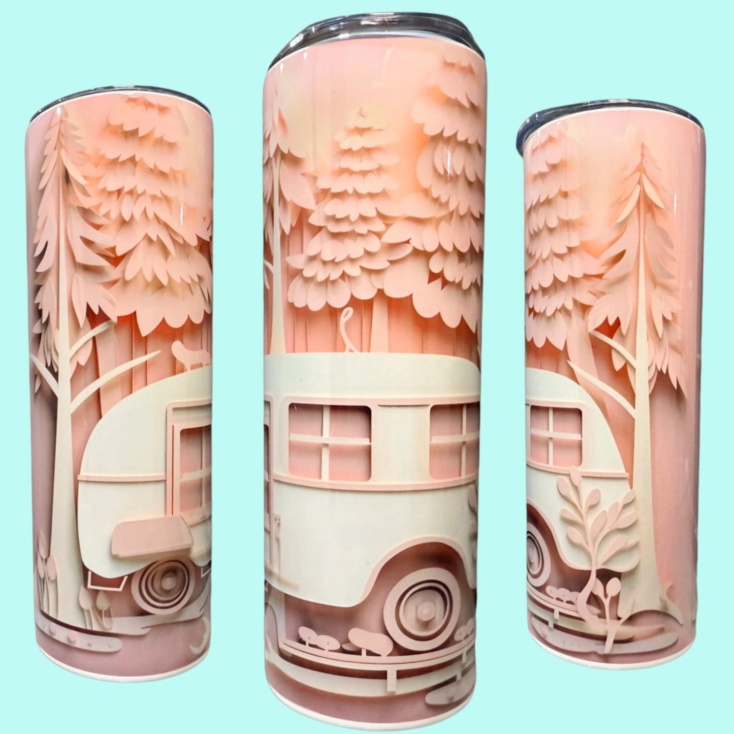 20 oz Skinny Tumblers - Customizable Lovey Makes It Campers - Pink Forest No Name