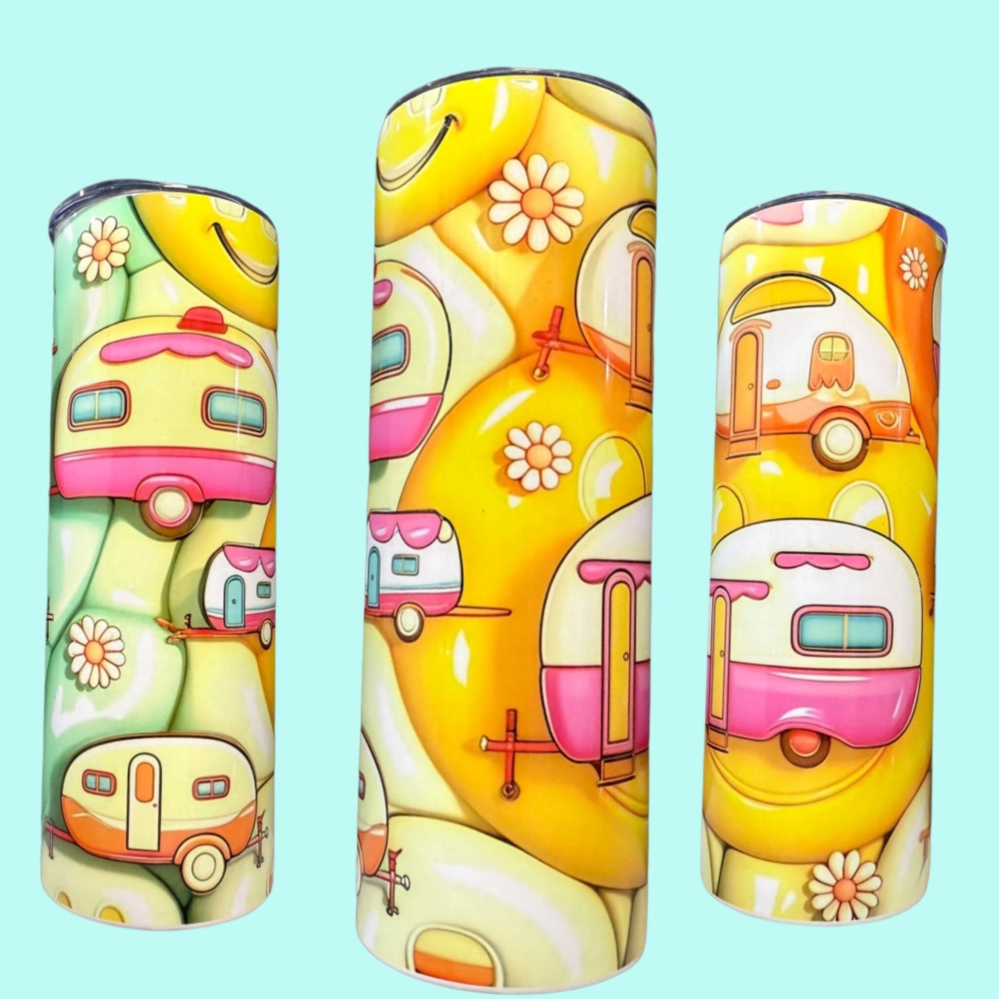 20 oz Skinny Tumblers - Customizable Lovey Makes It Campers - Smiley Faces No Name