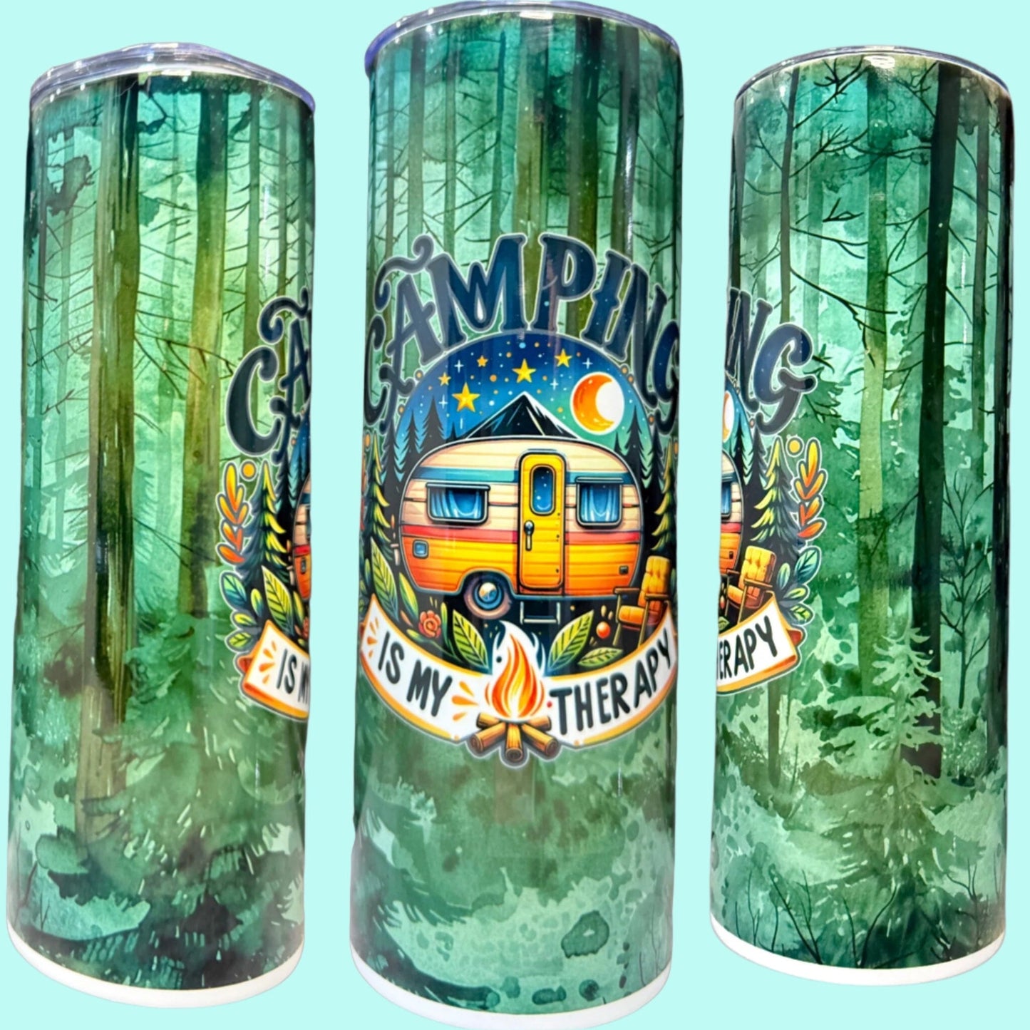20 oz Skinny Tumblers - Customizable Lovey Makes It Camping is my Therapy No Name