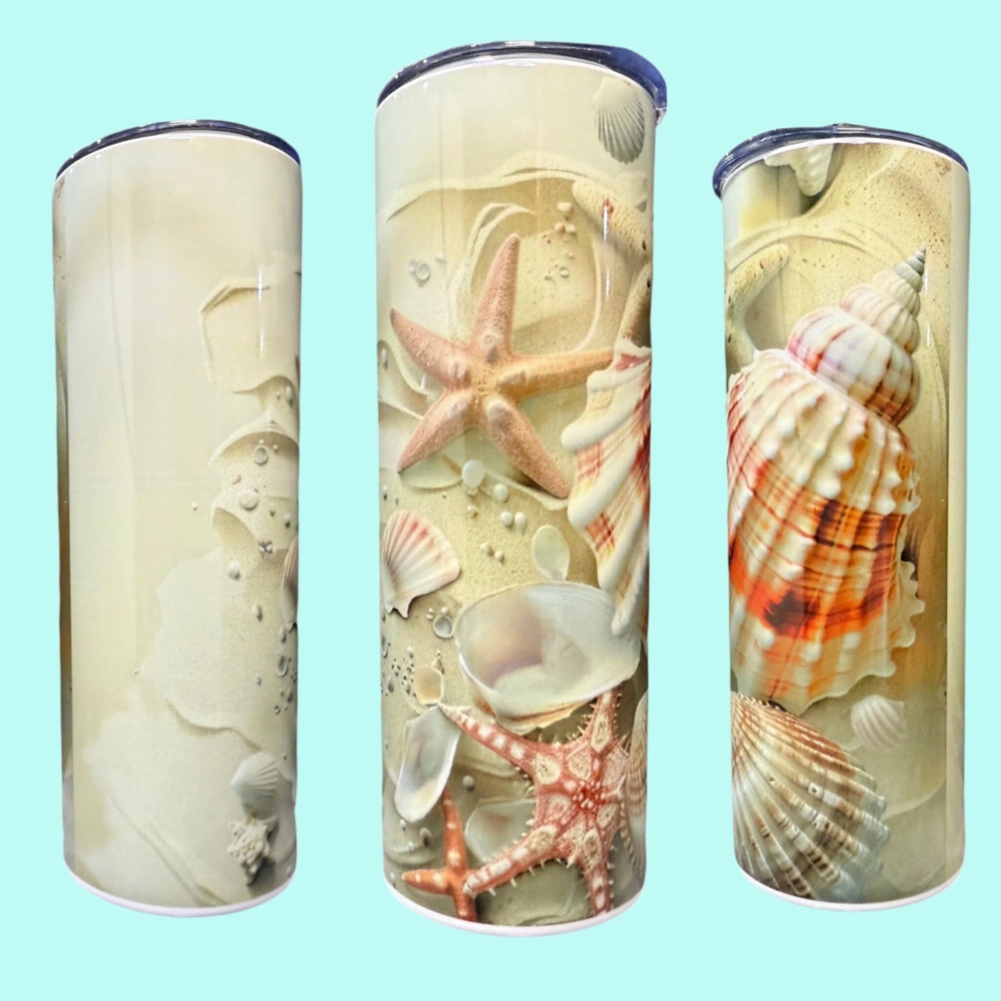20 oz Skinny Tumblers - Customizable Lovey Makes It Seashells - Sand No Name