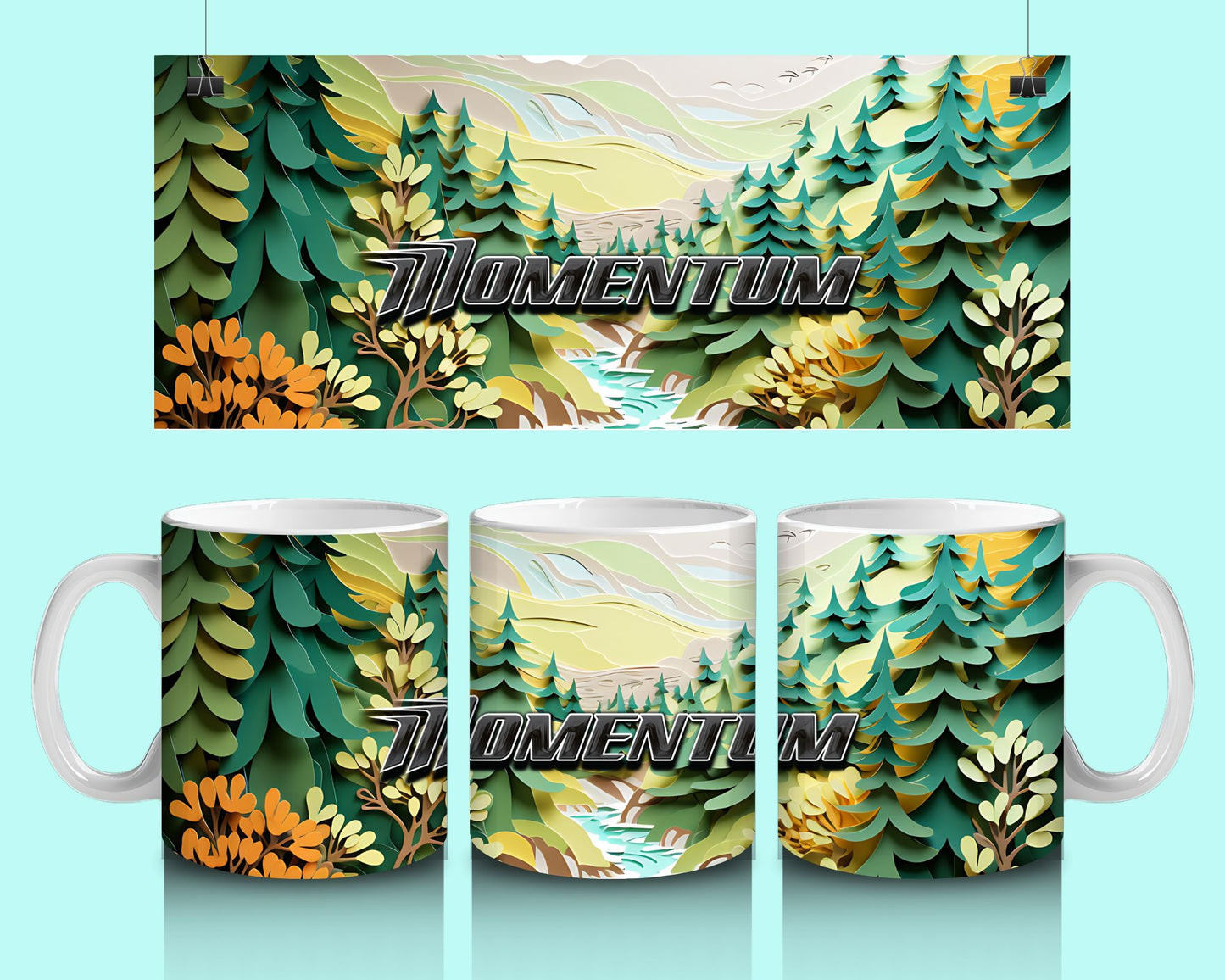 15 oz Coffee Cup Grand Design Momentum Lovey Makes It Momentum on Forest Stream Paper Art Orange Brush No Name Horizontal <- ->