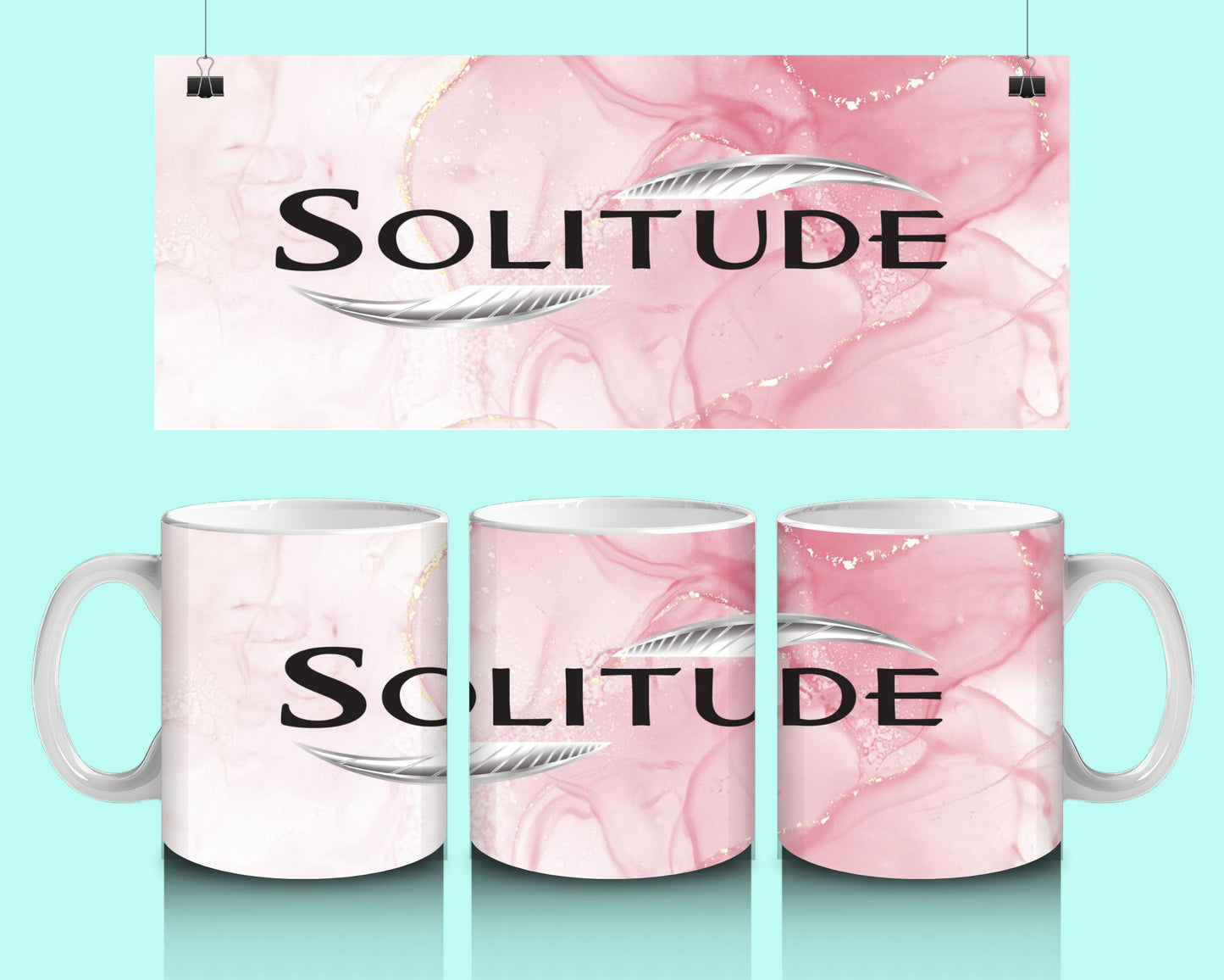 15 oz Coffee Cup Grand Design Solitude Lovey Makes It Solitude on Pink Marble No Name Horizontal <- ->