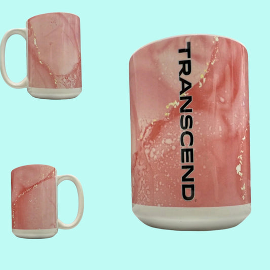 15 oz Coffee Cup Grand Design Transcend Lovey Makes It Transcend on Pink Marble No Name Vertical
