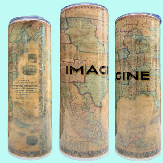 20 oz Skinny Tumbler Grand Design Imagine Lovey Makes It Imagine on 1865 North America Map No Name Horizontal <- ->