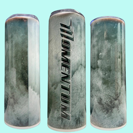 20 oz Skinny Tumbler Grand Design Momentum Lovey Makes It Momentum on Dark Grey Frost No Name Vertical
