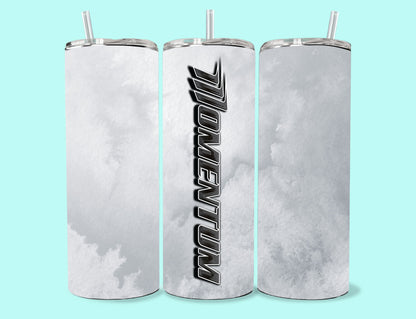20 oz Skinny Tumbler Grand Design Momentum Lovey Makes It Momentum on Grey Frost No Name Vertical