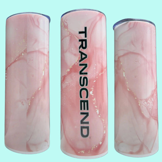 20 oz Skinny Tumbler Grand Design Transcend Lovey Makes It Transcend on Pink Marble Personalized Vertical
