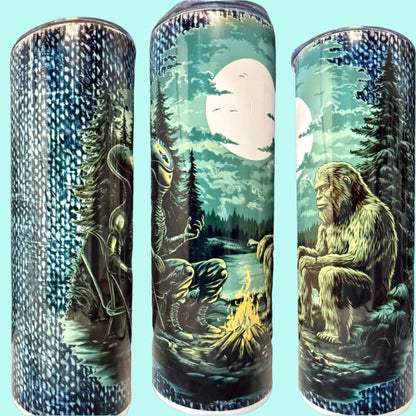 20 oz Skinny Tumblers - Customizable Lovey Makes It Alien & Sassquatch - Blue Denim No Name 