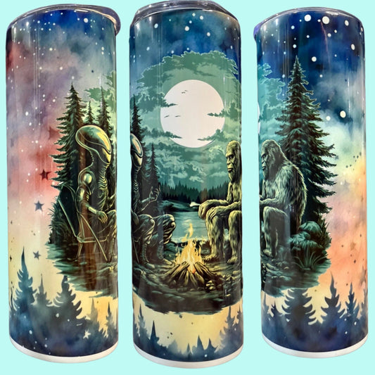 20 oz Skinny Tumblers - Customizable Lovey Makes It Alien & Sassquatch - Stars No Name 