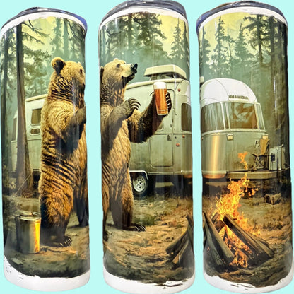 20 oz Skinny Tumblers - Customizable Lovey Makes It Bear Camping No Name 