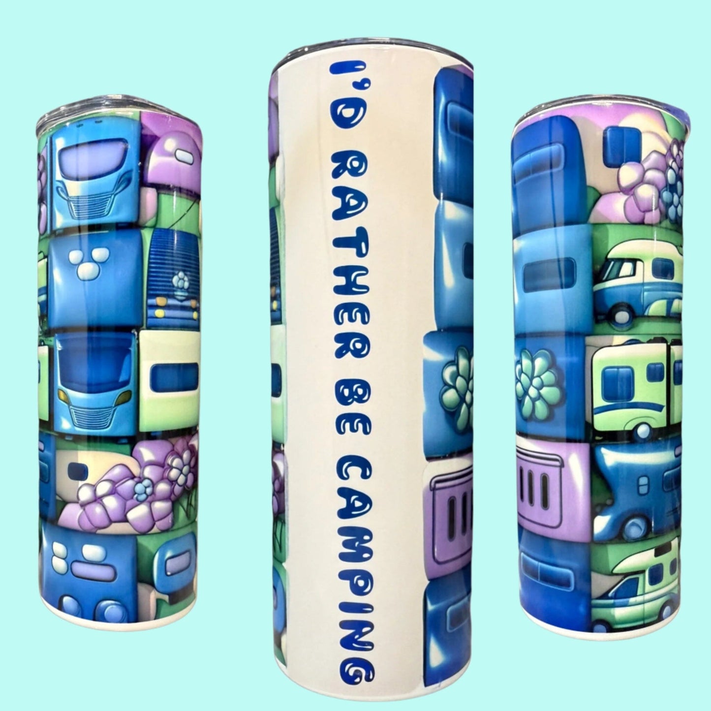 20 oz Skinny Tumblers - Customizable Lovey Makes It Campers - I’d rather be camping No Name 