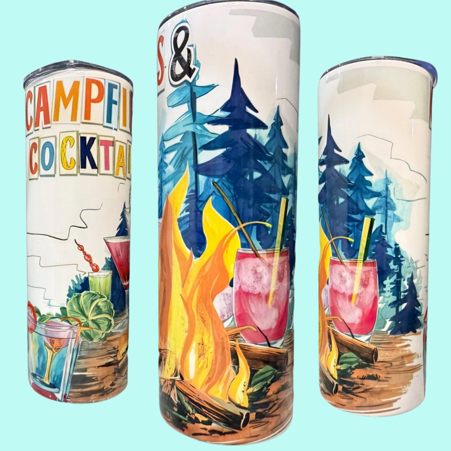 20 oz Skinny Tumblers - Customizable Lovey Makes It Campfires & Cocktails No Name 