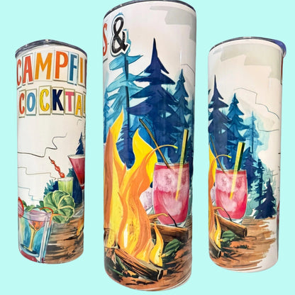 20 oz Skinny Tumblers - Customizable Lovey Makes It Campfires & Cocktails No Name 