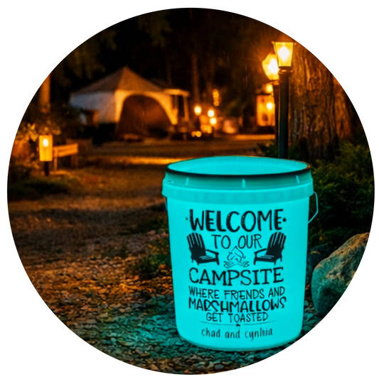 Personalized Campsite Bucket Light Decal (5-Gallon Bucket)