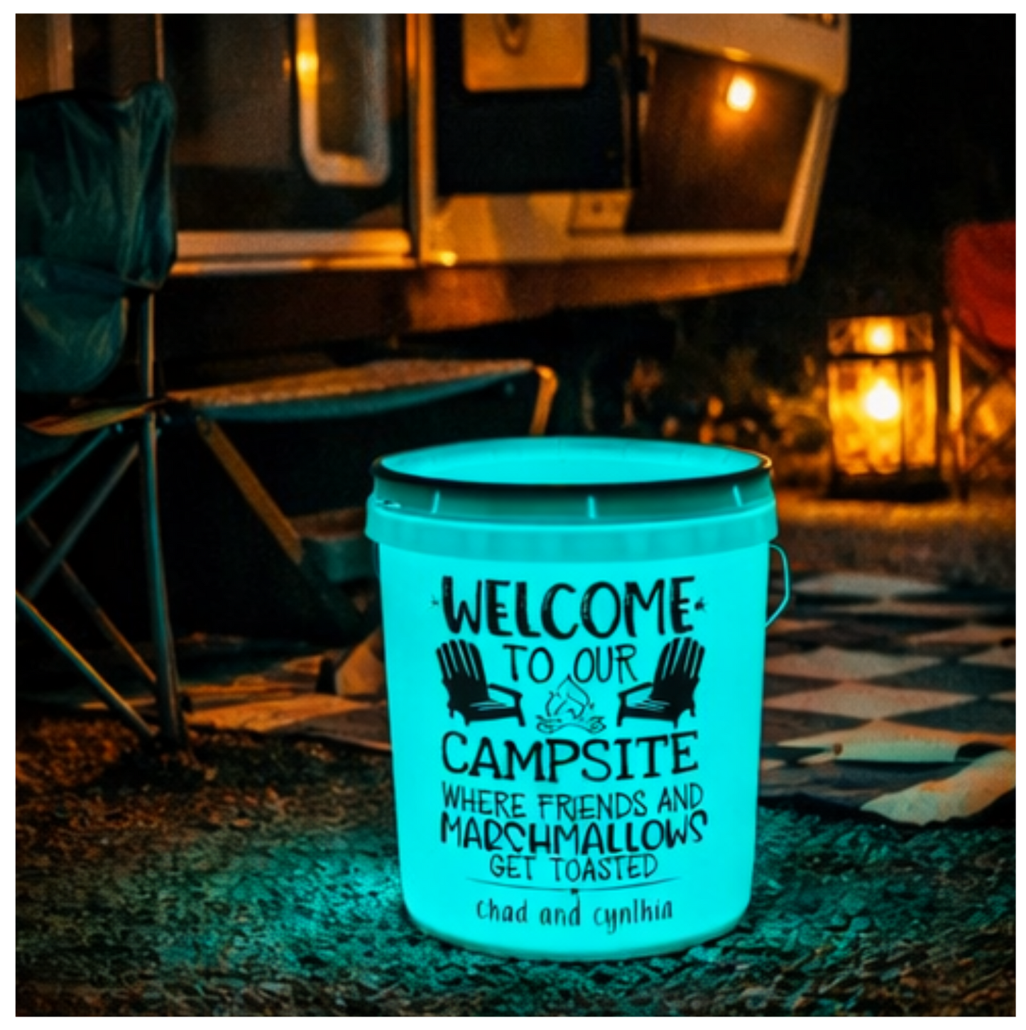 Personalized Campsite Bucket Light Decal (5-Gallon Bucket)